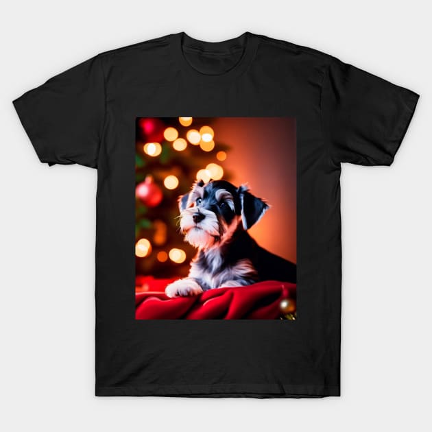 Schnauzer Puppy Dog Christmas T-Shirt by nicecorgi